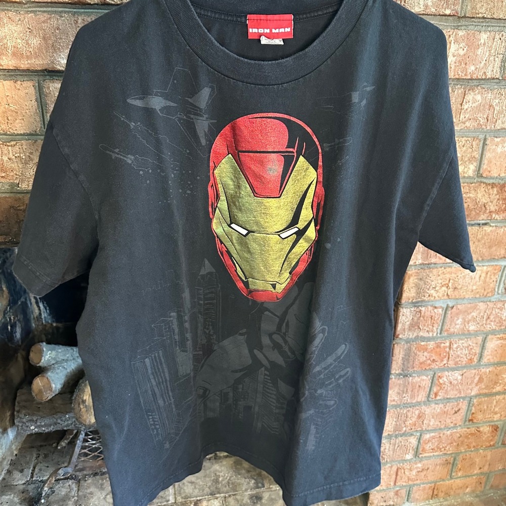 2008 Iron Man Marvel Graphic Tee Large Vintage Black T-Shirt Retro Movie Merch